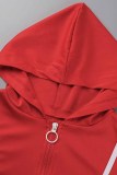 Ropa deportiva roja de moda para adultos Patchwork sólido Patchwork cuello con capucha manga larga manga regular corta dos piezas