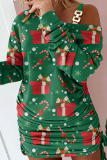 Sapin de Noël imprimé décontracté Wapiti pli une épaule jupe crayon robes