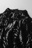 Negro Elegante Sólido Lentejuelas Patchwork Plumas O Cuello Lápiz Falda Vestidos