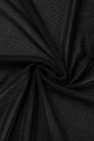 Черный сексуальный повседневный сплошной прозрачный отложной воротник с длинным рукавом из двух частей