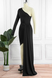 イエロー セクシー ソリッド パッチワーク 非対称 斜めカラー ペンシル スカート ドレス