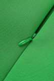 Grön Elegant Solid Bandage Patchwork Half A Turtleneck A Line Klänningar