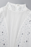 Vita sexiga lapptäcken Hot Drilling Genomskinliga turtleneck långärmade klänningar