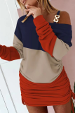 Vestido roxo casual estampado wapiti com dobra de um ombro e saia lápis
