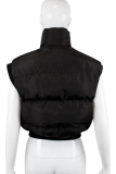 Black Street Solid Patchwork Zipper Collar Outerwear