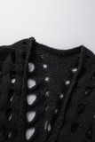 Prendas de abrigo de cuello de cárdigan de patchwork ahuecado sólido casual negro