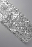 Серебряные сексуальные сплошные блестки в стиле пэчворк Половина водолазки Платья с юбкой на один шаг