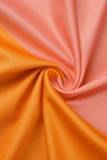 Розовые и оранжевые повседневные платья в полоску с принтом в стиле пэчворк и круглым вырезом