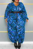 Geel sexy straatprint luipaard patchwork zonder riem V-hals Grote maten jumpsuits (zonder riem)