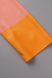 Rosa Orange Casual Randigt Print Patchwork O Neck A Line Klänningar
