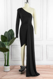 ダーク グリーン セクシー ソリッド パッチワーク 非対称 斜め襟 ペンシル スカート ドレス