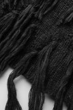 Schwarze, lässige, solide Quasten-Patchwork-Cardigan-Kragen-Oberbekleidung