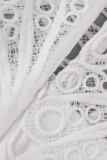 Piega patchwork tinta unita elegante bianca con abiti dritti con scollo a O cintura