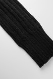 Patchwork solido casual nero con spalle scoperte manica lunga due pezzi