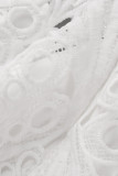 Белые элегантные однотонные лоскутные складки с поясом O-образным вырезом Прямые платья