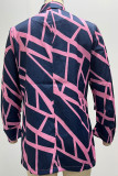 Vêtement d'extérieur à col rabattu décontracté imprimé patchwork rose