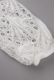 Witte elegante effen patchwork vouw met riem O-hals rechte jurken