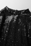 シルバー エレガント ソリッド スパンコール パッチワーク タートルネック ストレート ドレスの半分