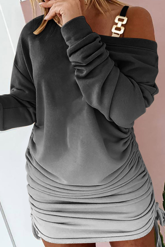 Robes de jupe crayon à une épaule imprimées décontractées noires Wapiti Fold