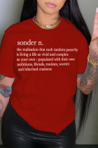 T-shirt con collo a lettera O patchwork stampa base casual rossa