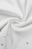 Vestidos de manga larga de cuello alto transparentes de perforación en caliente de patchwork sexy blanco