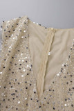 Абрикосовые сексуальные однотонные блестки пэчворк V-образным вырезом юбка-карандаш платья