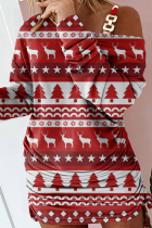 クリスマス ツリー カジュアル プリント ワピチ フォールド ワンショルダー ペンシル スカート ドレス