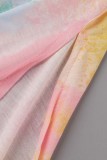 Top con colletto obliquo asimmetrico con stampa Tie Dye casual rosa giallo