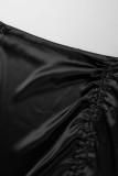Nero Sexy Solid Patchwork Draw String Fold Regular Vita alta Pantaloni dritti in tinta unita