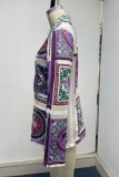 Capispalla con colletto risvoltato patchwork con stampa casual viola