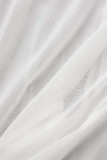 Conjunto de quatro peças branco sexy sólido transparente com decote em V manga comprida