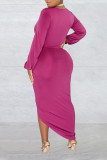 Розово-красное сексуальное однотонное лоскутное платье с асимметричным V-образным вырезом и нерегулярным платьем Платья