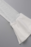 Witte sexy effen doorschijnende mesh-tops met kraag en kraag