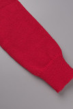 Rote, lässige Patchwork-Rollkragenpullover mit geraden Kleidern