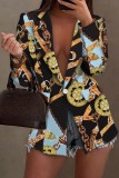 Paarse casual print patchwork bovenkleding met omgeslagen kraag