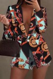Paarse casual print patchwork bovenkleding met omgeslagen kraag