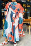 Farbe Plus Size Lässiges Kleid mit Rollkragen und geometrischem Druck