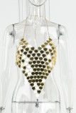 Золотые сексуальные топы в стиле пэчворк с выдолбленными цепочками и открытой спиной