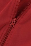 Robes à manches longues à col zippé décontractées rouges
