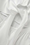 Weißes, lässiges, solides, ausgehöhltes Umlegekragen-Hemdkleid