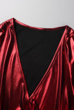 Rote Party Solid Fold Kleider in Übergröße