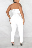 White Sexy Hot Drilling Sequined Halter Skinny Jumpsuits