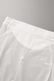 Conjunto de quatro peças branco sexy sólido transparente com decote em V manga comprida