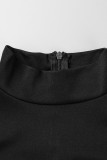 Черные повседневные элегантные однотонные платья в стиле пэчворк с высоким воротником и юбкой в ​​один шаг