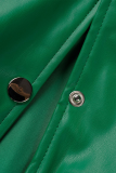 Green Street Solid Buckle Mandarin Collar Outerwear