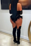 Black Sexy Solid Sequins Feathers Strapless Regular Jumpsuits