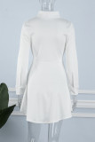 White Casual Solid Hollowed Out Turndown Collar Shirt Dress Dresses
