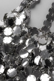 Серебряные сексуальные однотонные топы в стиле пэчворк с открытой спиной на тонких бретелях