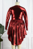 Vestidos rojos de fiesta con pliegues sólidos y tallas grandes