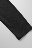 Blusas com decote O em patchwork preto casual sólido rasgado